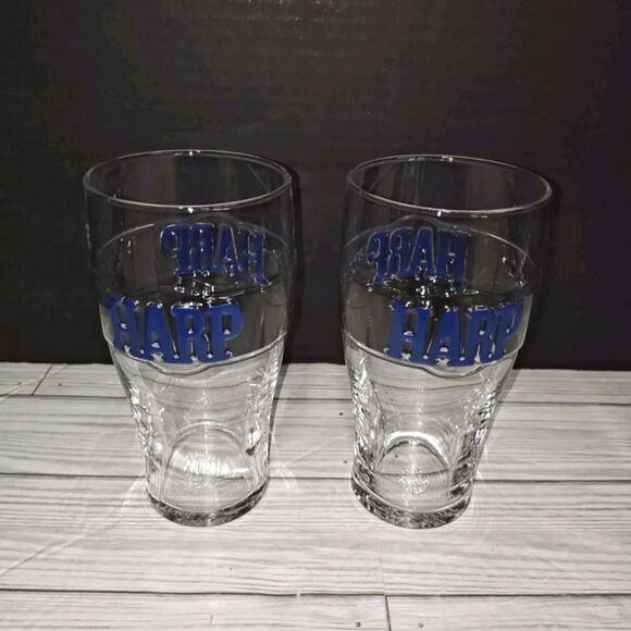 Vintage Harp Beer Glass Cup Logo Embossed in Raised Blue Letters Mancave - Picture 3 of 7